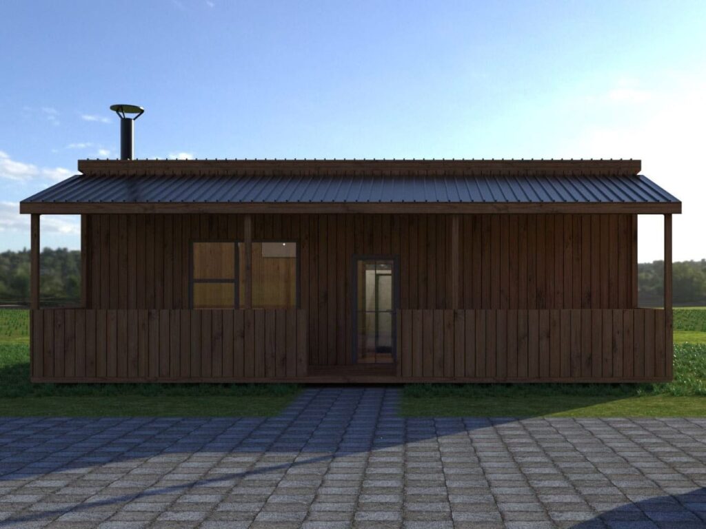3D visualizations of wooden modular house (40m²), LWDcnc