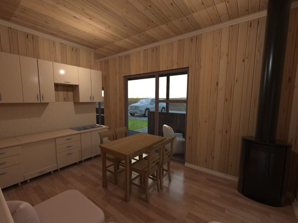 3D visualizations of wooden modular house (40m²), LWDcnc