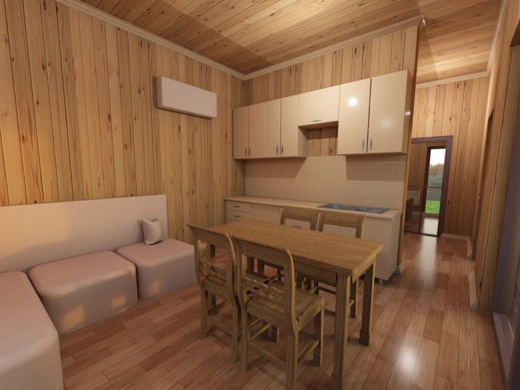 3D visualizations of wooden modular house (40m²), LWDcnc
