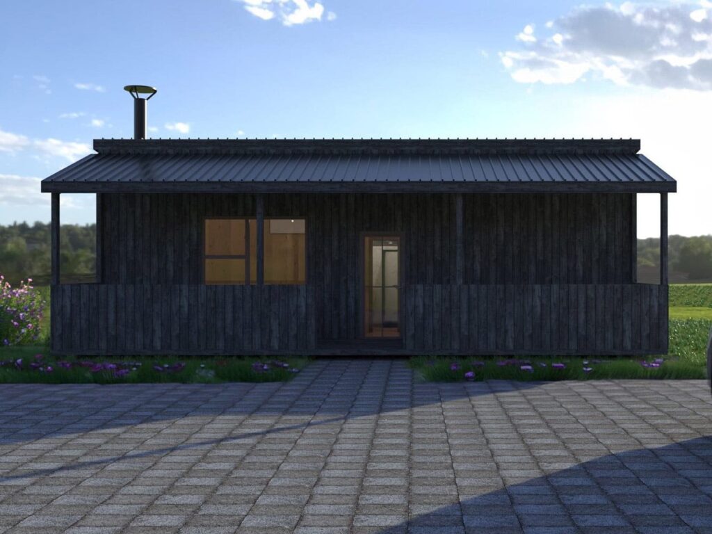 3D visualizations of wooden modular house (40m²), LWDcnc