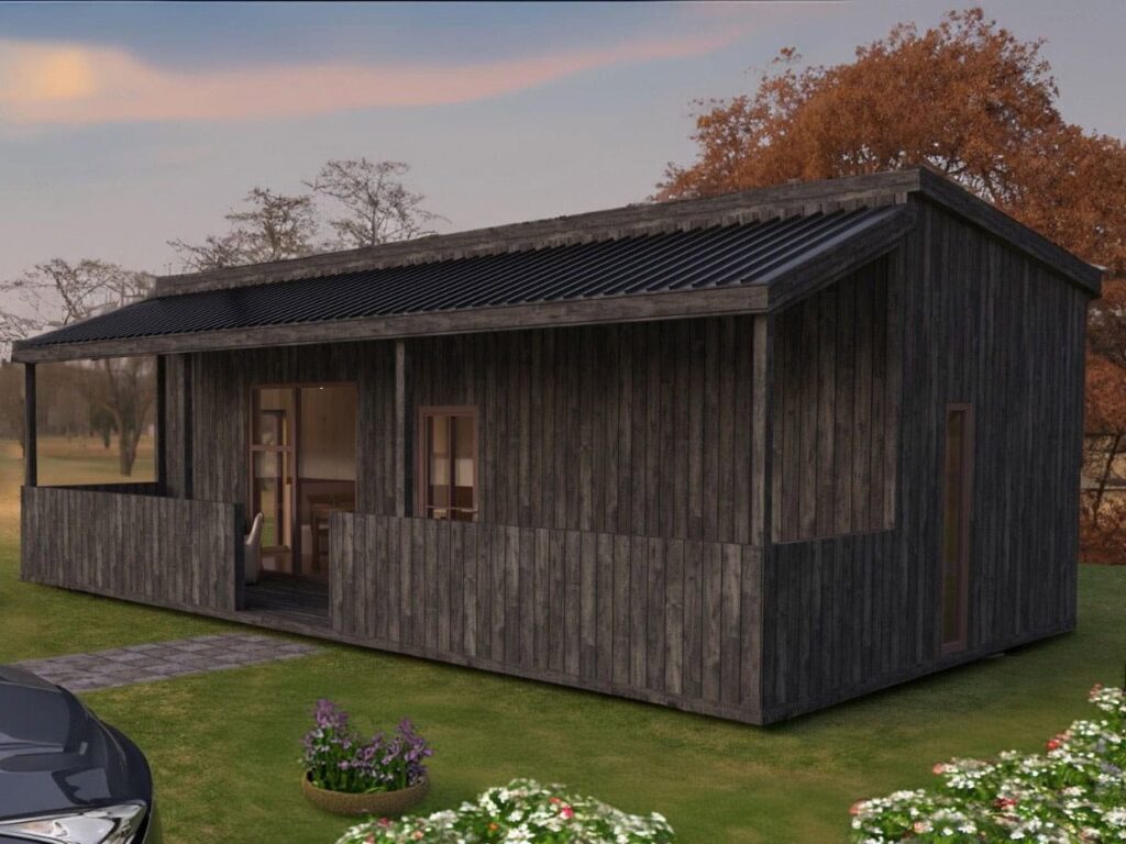 3D visualizations of wooden modular house (40m²), LWDcnc