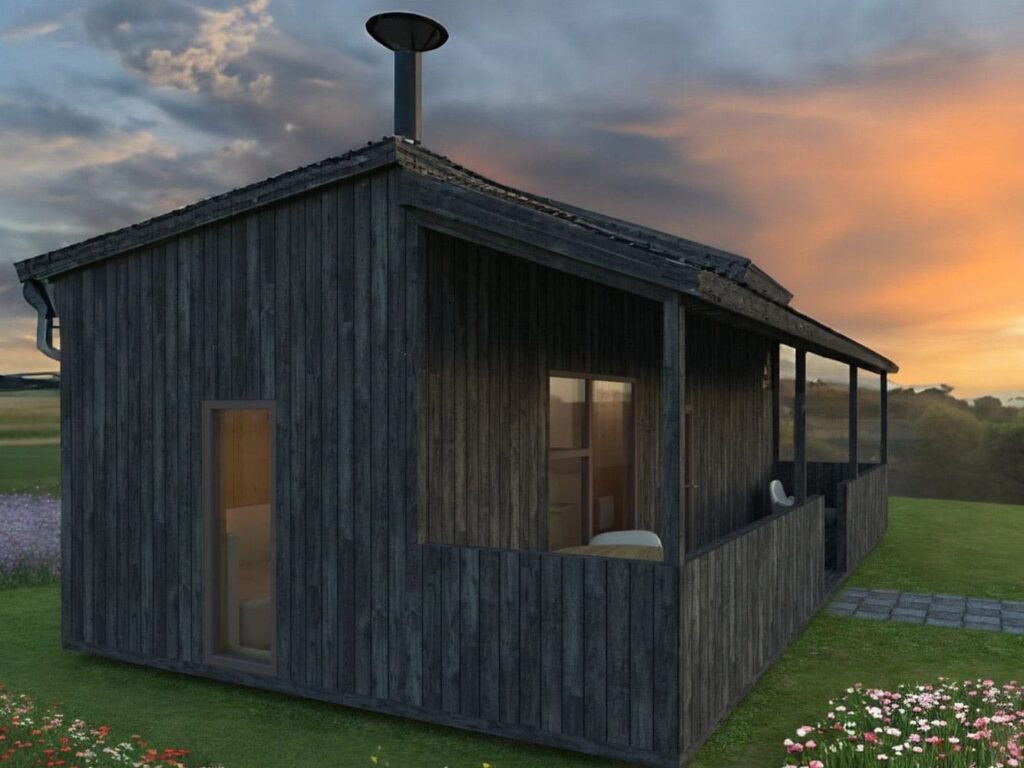 3D visualizations of wooden modular house (40m²), LWDcnc