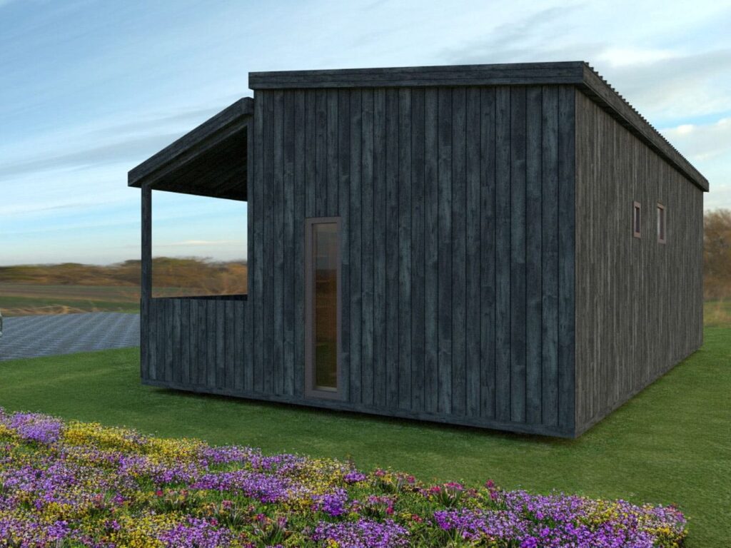 3D visualizations of wooden modular house (40m²), LWDcnc