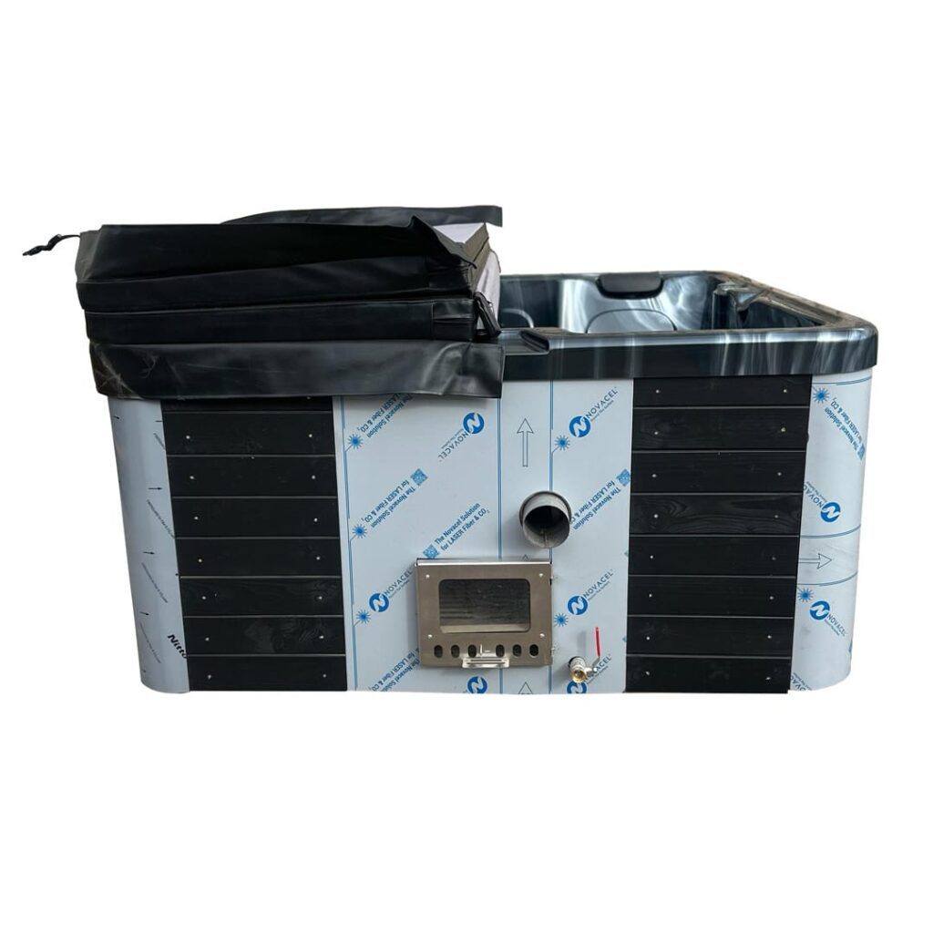 Square hot tub Marmor with integrated stove, LWDcnc
